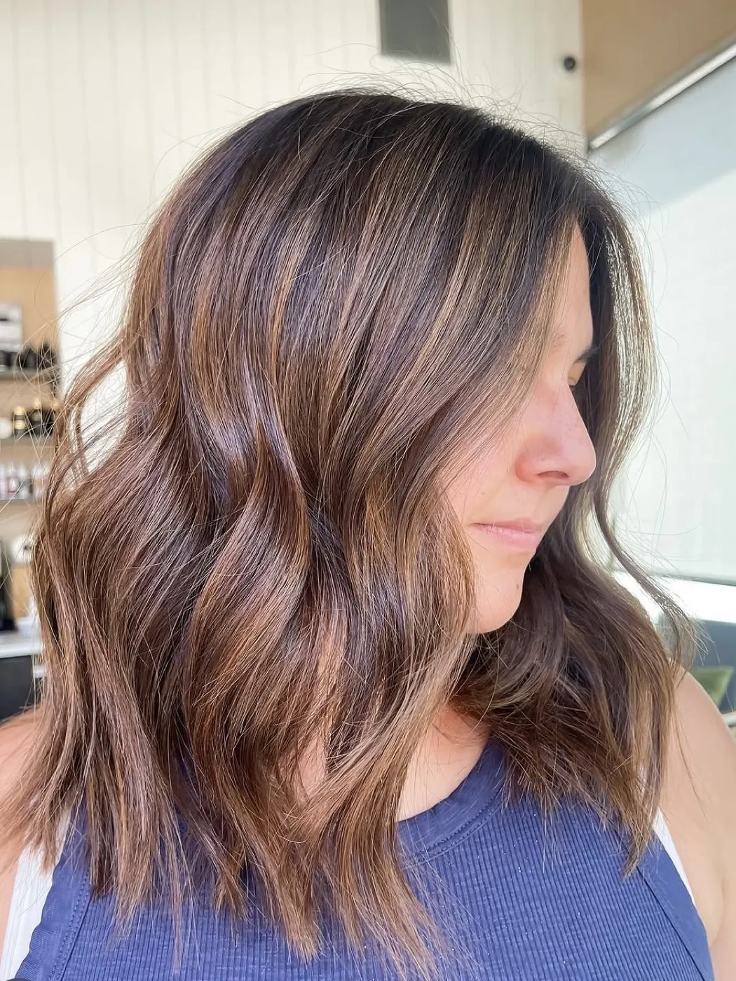 Low-maintenance brunette with subtle dimension