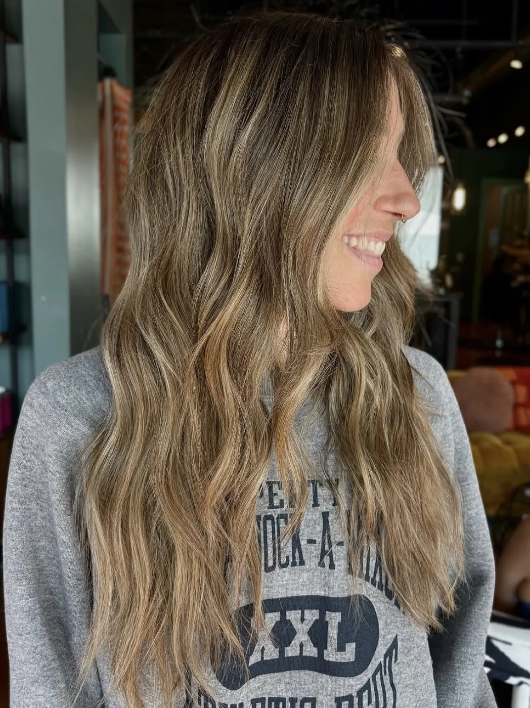 Long bronde balayage with sun-kissed dimension